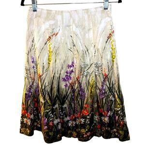 Chico's English Garden Berkley Silk Floral Midi Skirt Size 0
